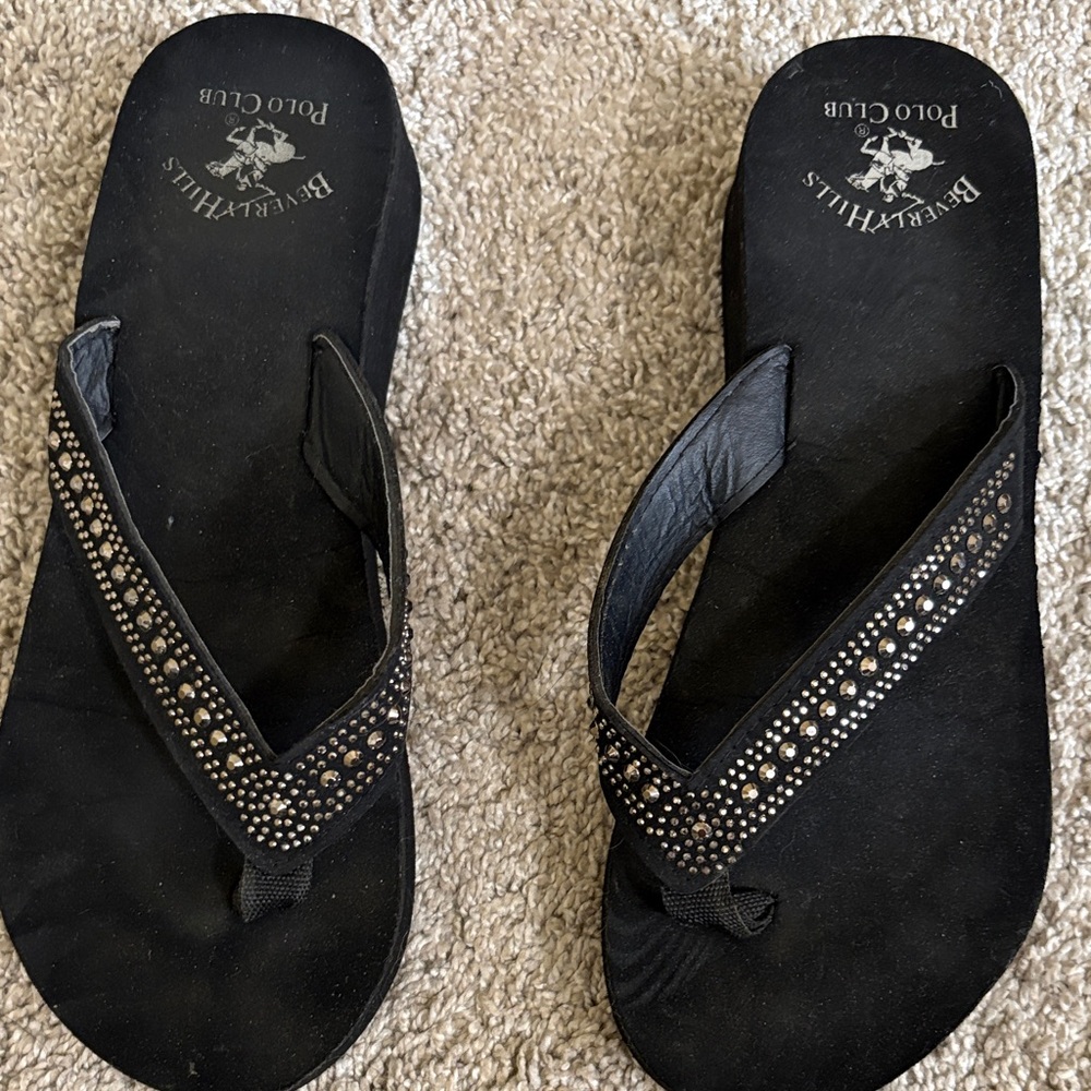 Beverly Hills Polo Club Black Sandals with Studded Straps